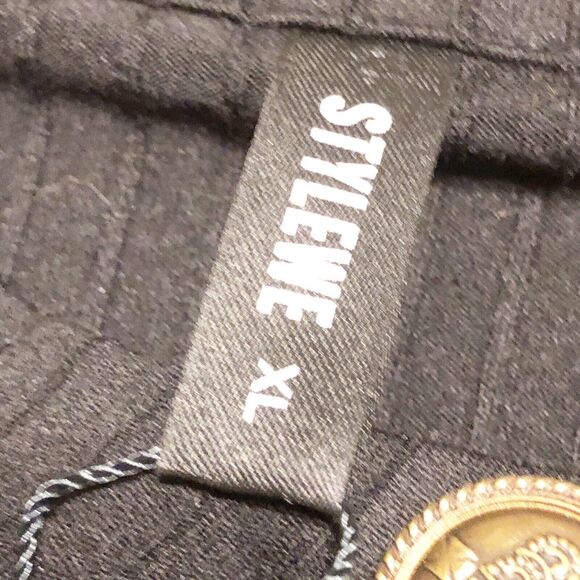 Stylewe Cropped Black Top Ribbed Military Style Buttons S/S Mock Turtleneck XL - Picture 5 of 11